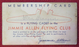 1935 JIMMIE ALLEN FLYING CADET Membership Card Skelly Oil Vintage