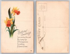 Vintage Birthday Greetings Daffodils Floral Postcard Unposted Made in USA