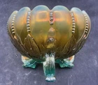 VINTAGE CARNIVAL NORTHWOOD AQUA OPAL LEAF & BEADS ROSE BOWL   “SUPER COLOR”