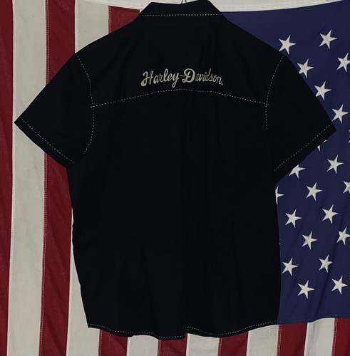 Camisa Harley Davidson para mujer XL negra perla abotonada bordada de motociclista - Imagen 2 de 2