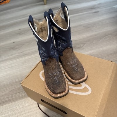 Old West Western Boots Boys Square Cushion Dark Brown Blue BSY1971
