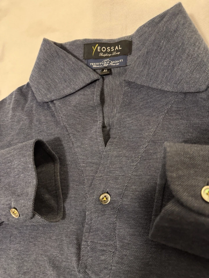 Yeossal Singapore Vintage striped Navy Blue Long Sleeve Cuban Collar Knit Shirt - Image 3 of 4