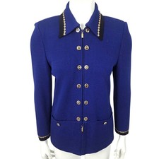 St. John Collection Vintage Santana Knit Blazer Jacket Womens 4 Blue Gold