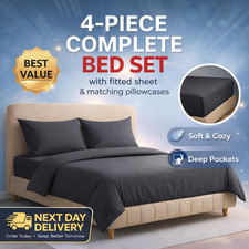 4 Piece Complete Bedding Set Duvet Cover Set With Fitted Bed Sheet & Pillowcases