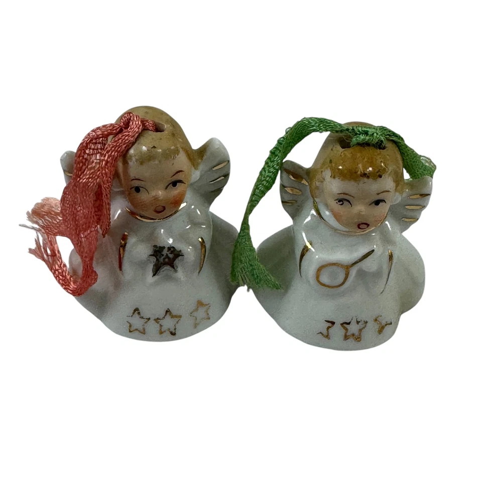 Фарфоровые Ангелы Колокола 10 Фигурок в Коробке Рождественский Праздник Винтаж 1960-е Япония - Изображение 4 из 4