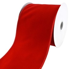 Christmas Velvet Wired Edge Ribbon, 4-inch, 10-yard, Red