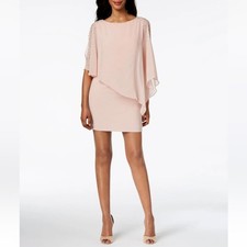 X By XSCAPE Womens Pink Rhinestones Embellished Cape Overlay Mini Dress Size 12P