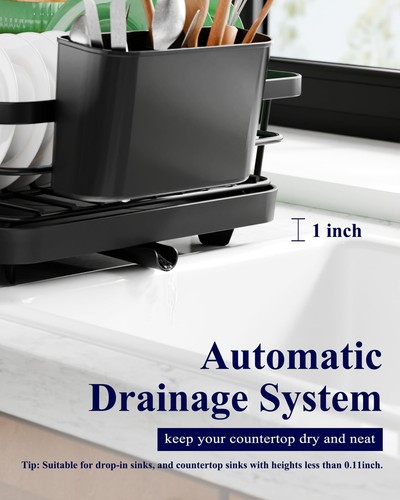 Dish Drying Rack - Compact Dish Rack with Utensil Holder & Adjustable Water O... - Bild 4 von 6