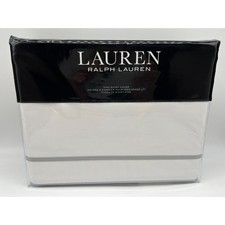 Ralph Lauren Spencer Border Satin Duvet Cover White/Sage 108 X 96 420 NWT