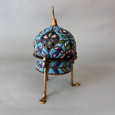 Antique Syrian Damascus Heena Enamelled Copper Censer on Tripod Stand