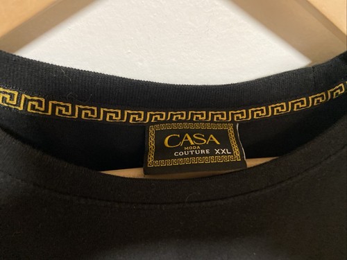 CASA MODA COUTURE T Shirt Mens Size XXL Gold Greek Stripe Black - Picture 4 of 9