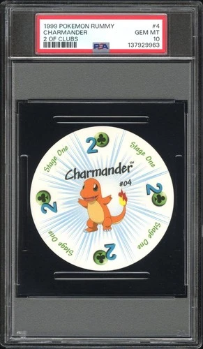 1999 POKEMON RUMMY 4 CHARMANDER 2 OF CLUBS PSA 10