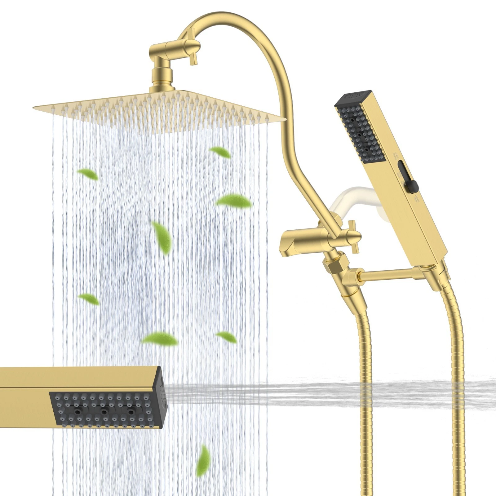 10'' High Pressure Rainfall Shower Head Combo with Handheld Spray Brushed Gold
Opens in a new window