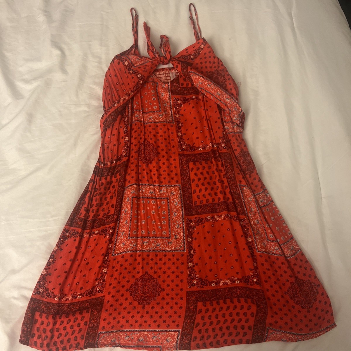open lace back dress Red Bandana Midi Slip Dress
