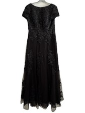 Women’s Black Lace Maxi Dress Size 12 Formal Short Sleeve Drawstring Prom NWOT