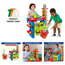 Supermarket Playset for Kids   Grocery Store Pretend Play with Toy Shopping C...