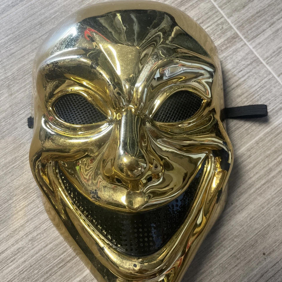 Gold Face Adult Masquerade Halloween CREEPY Mask - Image 2 of 4
