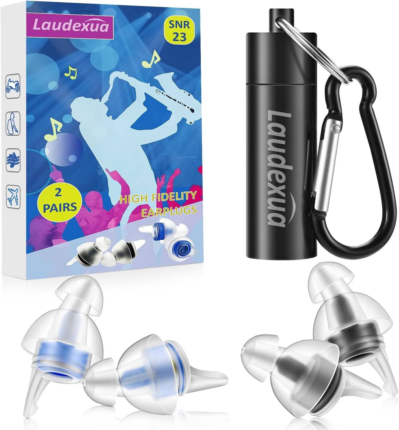 High Fidelity Concert Ear Plugs, 2 Pairs Ear Protection Musician Earplugs for Co