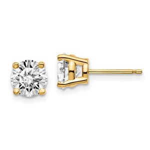 Authentic 1 - Pair Gold Plated Sterling Silver 7mm Round Basket Set CZ Stud Earrings - Jew