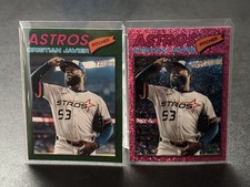 2026 Topps Heritage Cristian Javier 2 for 1 Pink Sparkle/Dark Green Border #330