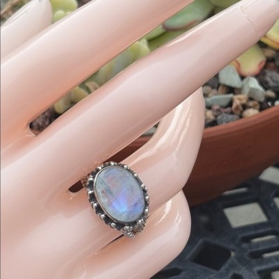 4,5 kt natürlicher Mondstein echter opaker ovaler Stein Ring Sterlingsilber Größe 7