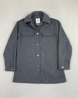 Koton Business Jacket Womens 34 Gray Snap Front Shacket Pockets 2KAK23030EW