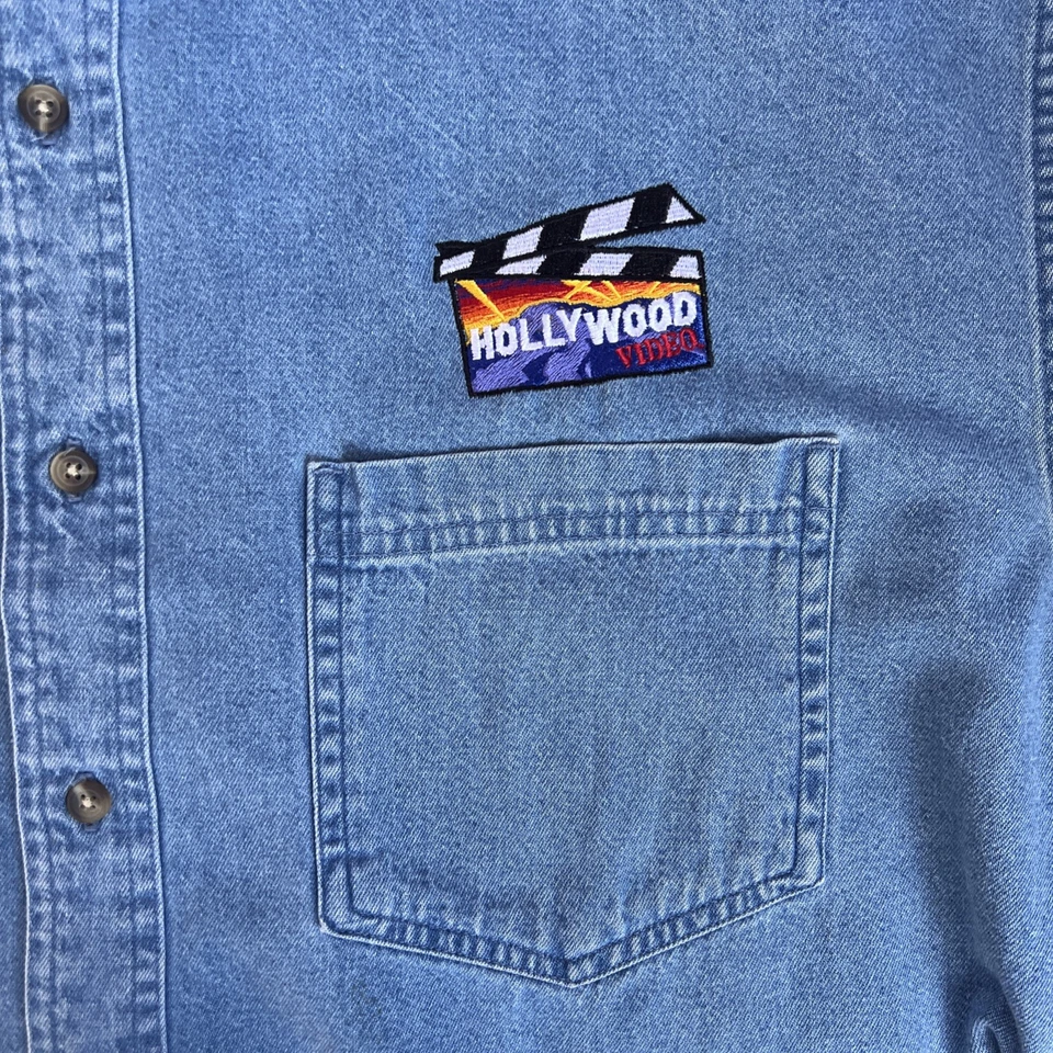 VTG 90s Hollywood Video Employee Denim Shirt L  GEAR RARE Movie Store Uniform - Image 2 of 4
