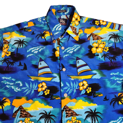 トップス RINGO VTG Ringo Sport Mens Hawaiian Shirt Sz M Blue Floral Beach