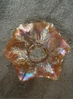 Vintage Carnival Glass Marigold Iridescent Bowl Leaf Acorn swan leaves