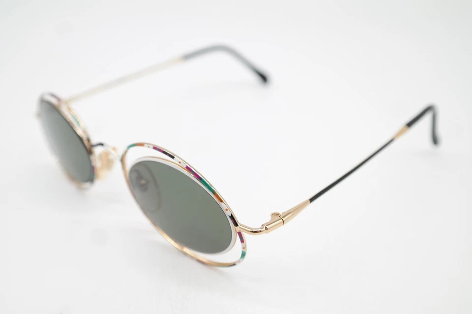 Lunettes De Soleil Vintage Casanova LC-16 Blanc Or Multicolore Ovales - Photo 3/4