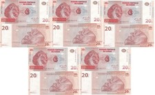 Congo DR - 5 pcs х 20 Francs 1997 UNC P. 88A Lemberg-Zp
