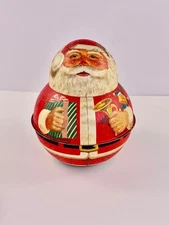 Vintage 1984 Bristol Ware Christmas Santa Roly Poly Tobacco Tin 6.75” NJ