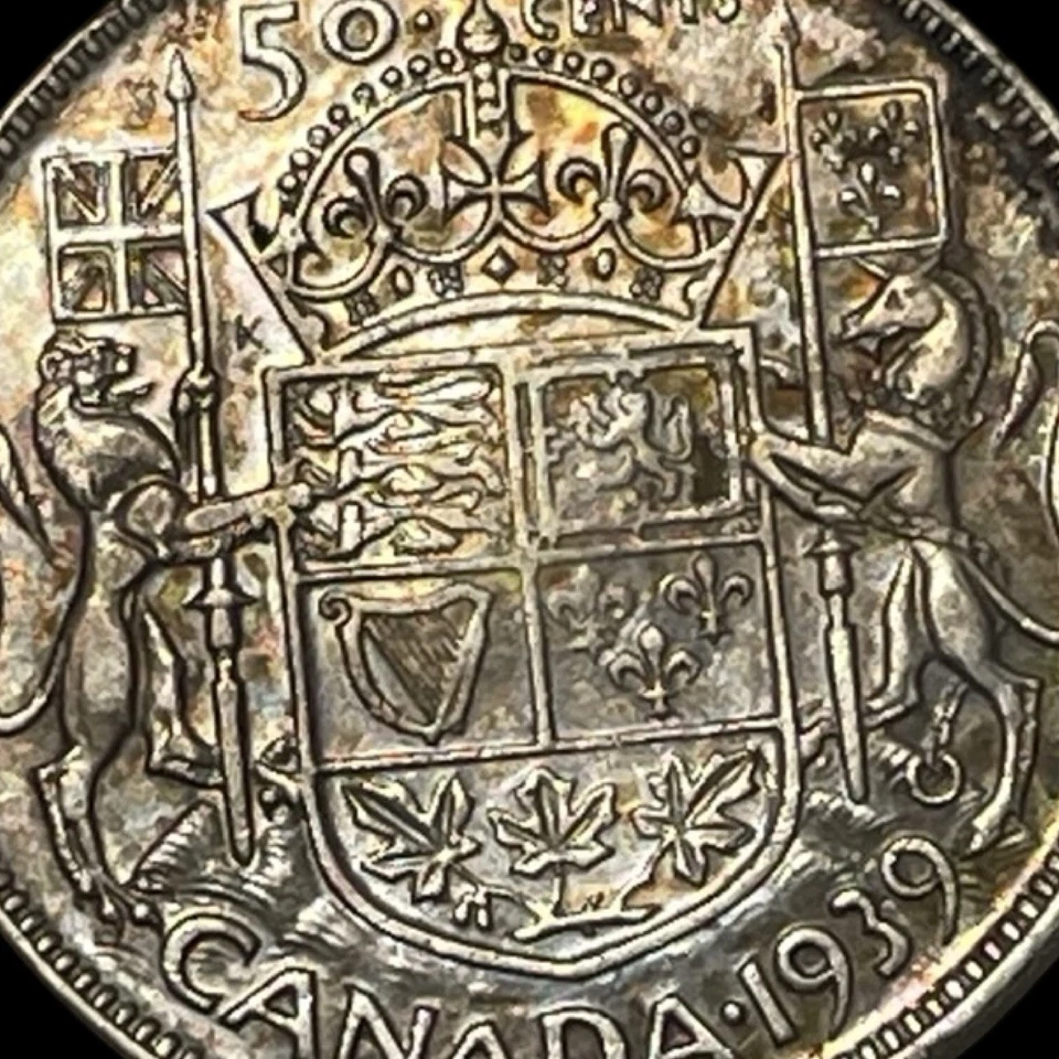 1939 Canada 50 Cents King George 80% Silver Coin KM 36 Lot C11-26 TONED Semi-Key - Image 4 of 4