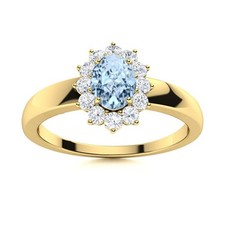 925 Silver Oval March Birth Natural Aquamarine Sister New Halo Prong Ring