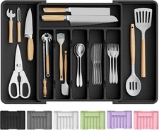 Expandable Silverware Organizer Tray Adjustable Utensil & Cutlery Drawer Holder