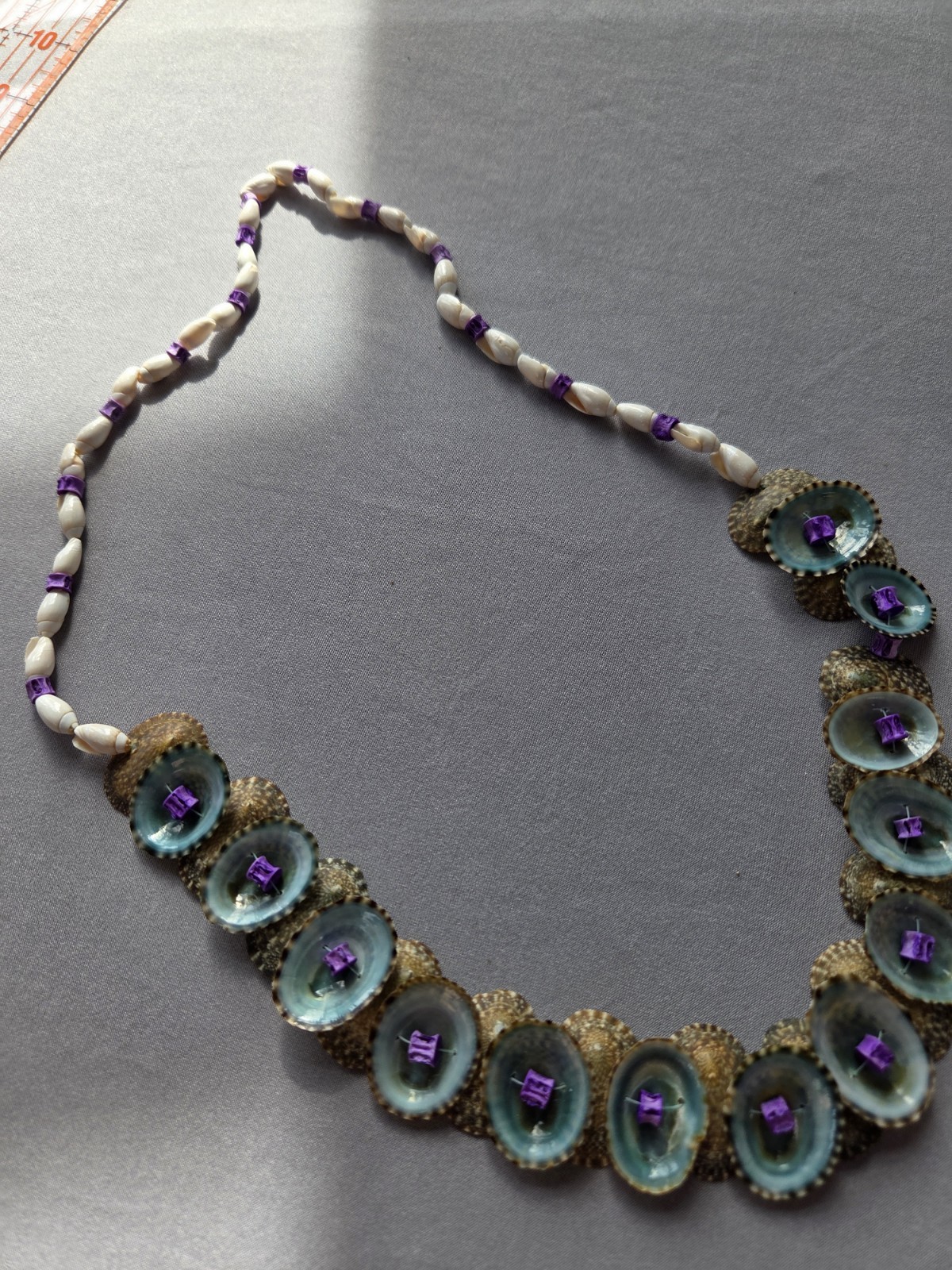 Handcrafted Shell Beaded Statement Necklace, Blue… - image 2