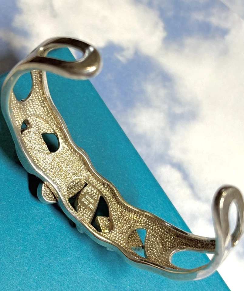 WHITNEY KELLY Sterling Silver Turquoise Chalcedony Prasiolite Cuff Bracelet 6.75 - Image 4 of 4