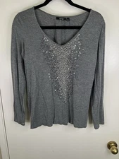 Apt.9 Dark Gray With  Front Silver Sequin Embellished Pattern LS Size M