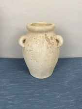 🔥Three Handled Yellowish-White Patina Terra Cotta Vase 7.5"x10.2"🔥