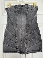NWT PrettyLittleThing Washed Grey Bandeau Strapless Denim Mini Dress UK 10 US 6