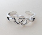 adjustable toe ring Sterling Silver linked Hearts