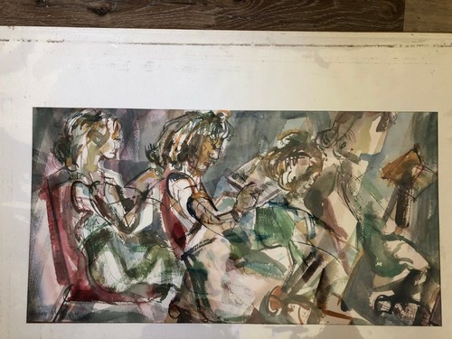 Morris Yudelson – Original Watercolor Painting / ”The Book Club” - 1977 - Bild 3 von 6