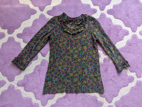 Vintage 70's Psychedelic Hippie Mode Ruffle Neck Top Brushed Cotton Top Sz XS/S - Picture 9 of 12