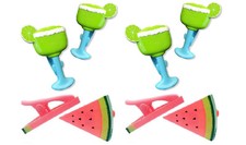 4 Set 8 Ct 2X Lemon Green Cup / 2X Watermelon Beach Towel Clips
