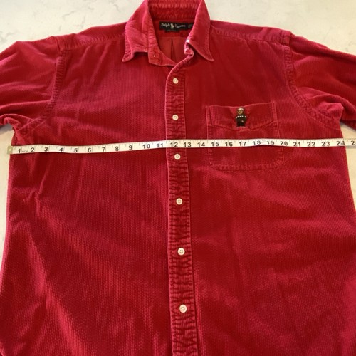 Vintage Ralph Lauren rotes Hemd Herren Medium Blaire Cord Knopfleiste Polo Bär - Bild 11 von 15