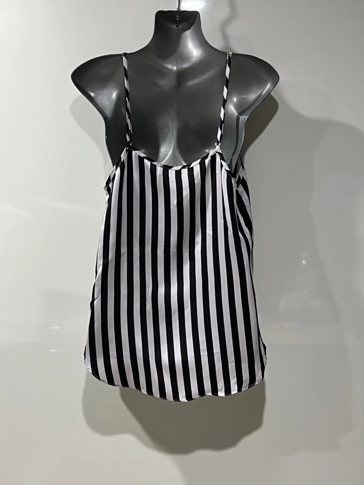 Lee Mathews Australia Negro/Gris Pálido Seda Satén Camisola, Tank, Top 2/S Foto 4 de 4