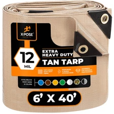 Heavy Duty Tan Poly Tarp 6' X 40' Extra Thick 12 Mil Polyethylene