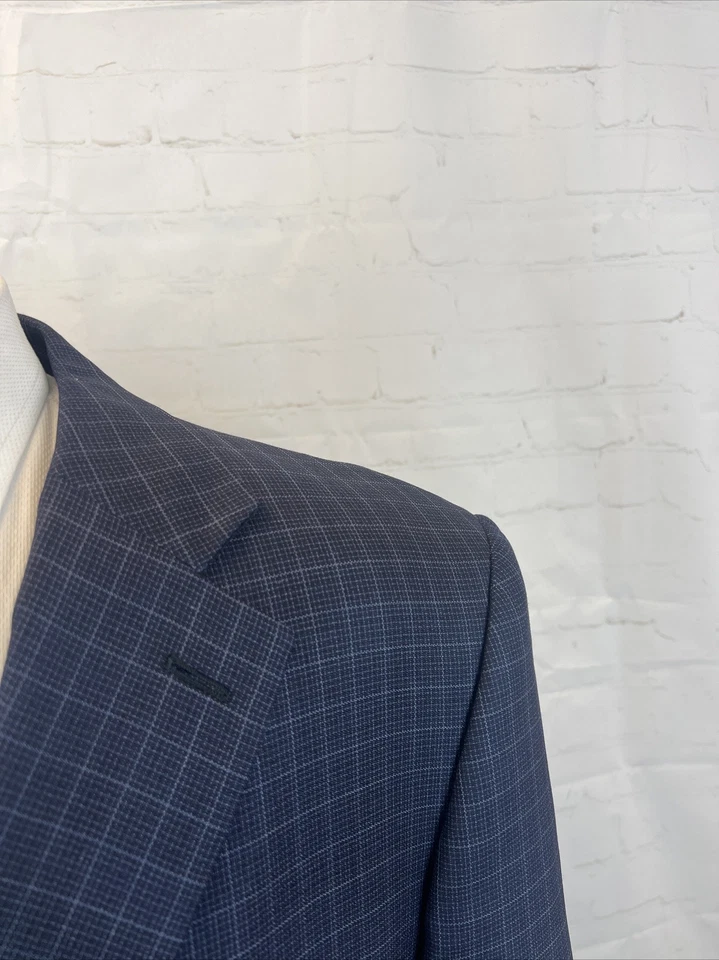 Blazer Ermenegildo Zegna Para Hombre Azul Oscuro Gris A Cuadros Lana Mezcla Seda 44L $2,195 Foto 2 de 4