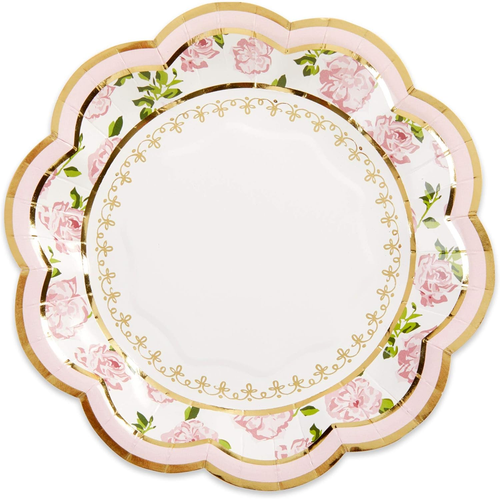 Vintage Floral Tea Party 7 Inch Pink (Set of 16) Premium Decorative Paper Plates