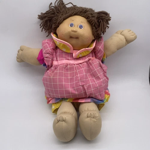 Vintage Cabbage Patch Doll Red Hair Blue Eyes Puffy Pink Rainbow Clown Dress